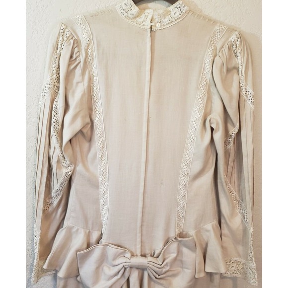 Jessica McClintock Vintage Beige Linen Peplum Ruffle Dress Exquisite, Sz 6 - Picture 13 of 16